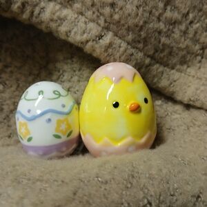 Charming Yellow and Pink Ceramic Chick Figurine
